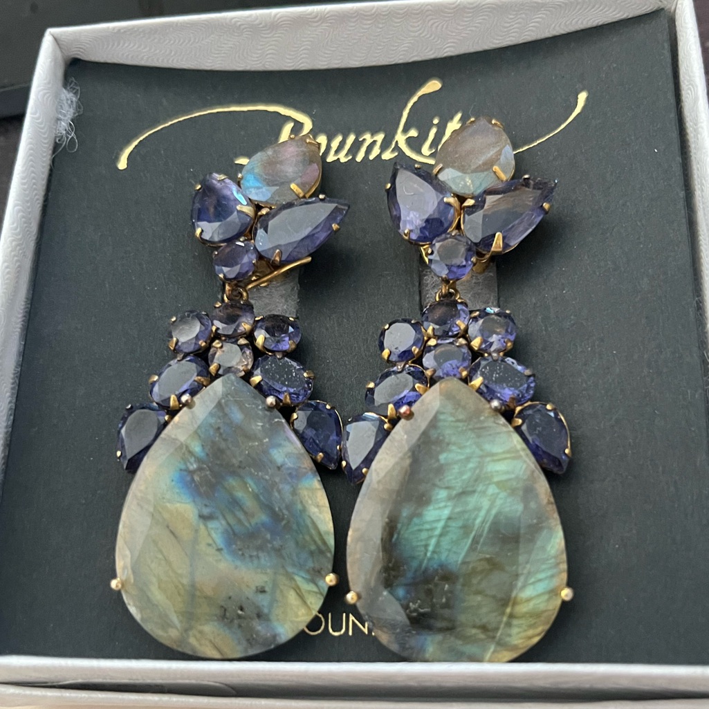 Bounkit Labodorite Iolite Blue And Gray Drop Clip On Earrings New